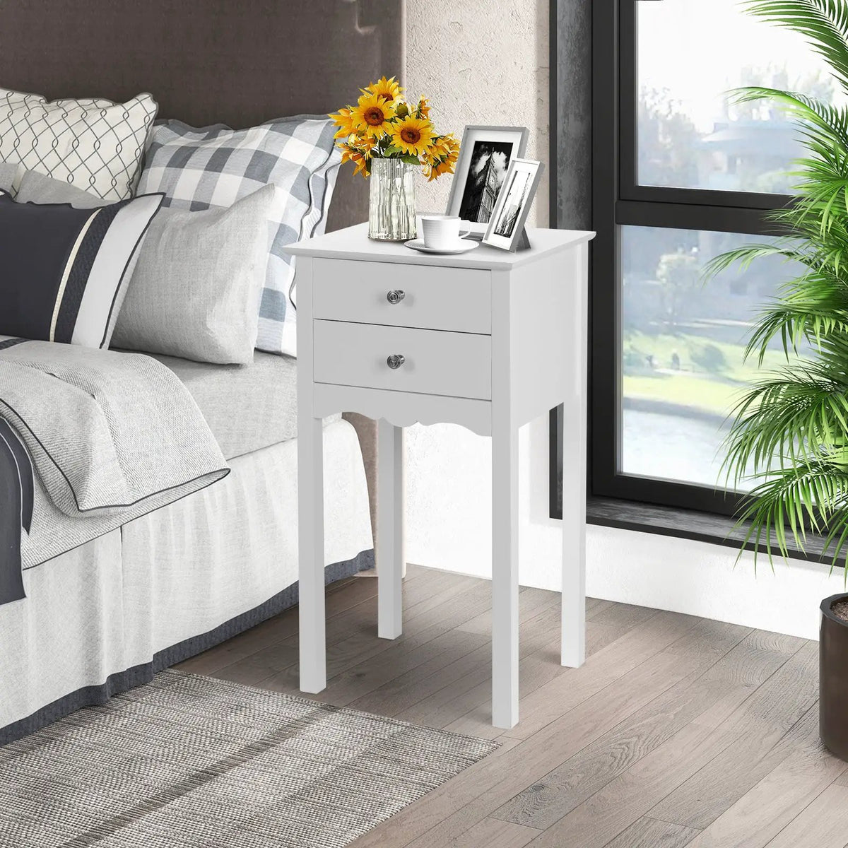 Side Table End Accent Table with 2 Drawers-White by DirectDeals