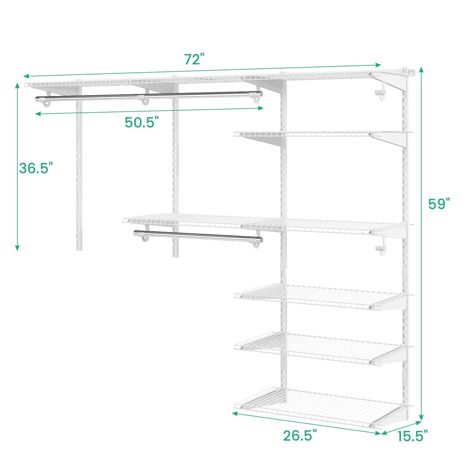 Adjustable Closet Organizer Kit with Shelves and Hanging Rods for 4 to 6 Feet by DirectDeals
