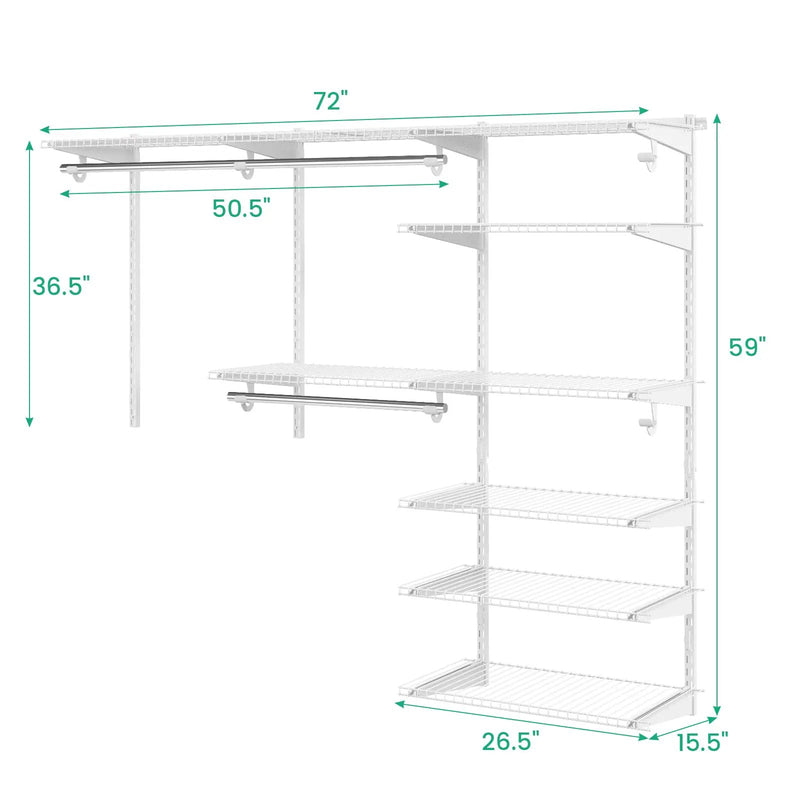 Adjustable Closet Organizer Kit with Shelves and Hanging Rods for 4 to 6 Feet by DirectDeals