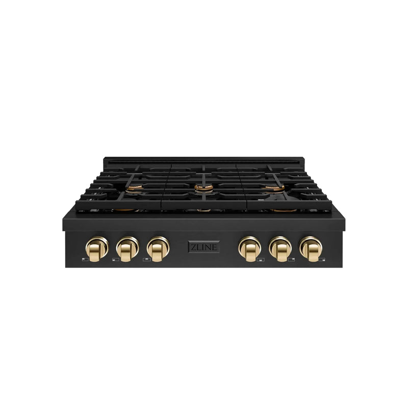 ZLINE 36" Paramount Gas Rangetop Black Stainless Steel Polished Gold SRTBZ-36-G by Farmhouse Kitchen and Bath