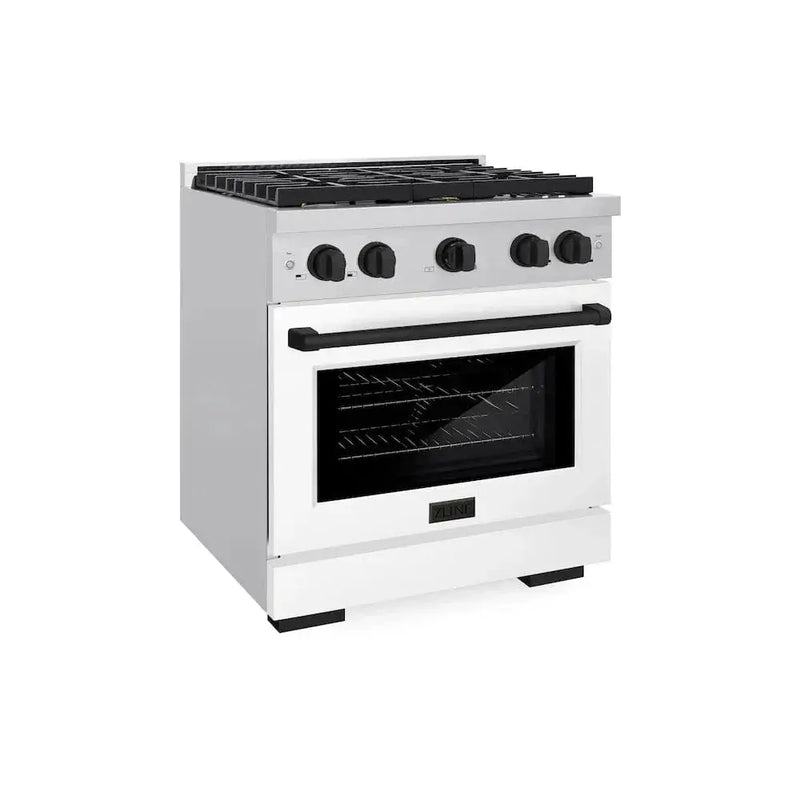 ZLINE 30"Paramount Dual Fuel Range White Matte Matte Black SDRZ-WM-30-MB by Farmhouse Kitchen and Bath