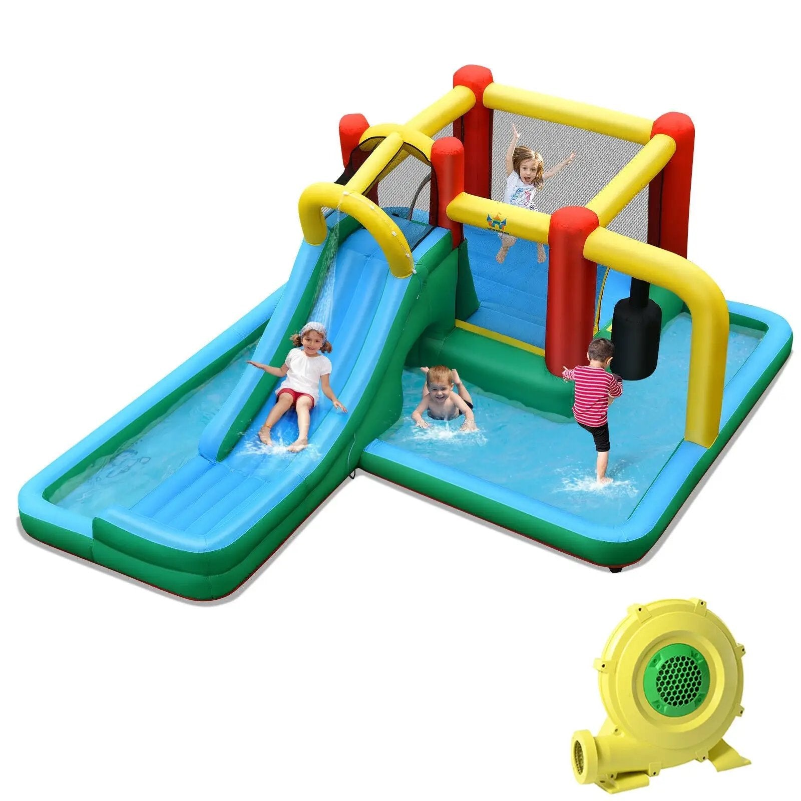 Inflatable Water Slide Climbing Bounce House with Tunnel and 735W Blower by DirectDeals