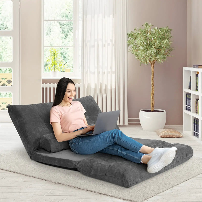6-Position Adjustable Sleeper Lounge Couch with 2 Pillows by DirectDeals