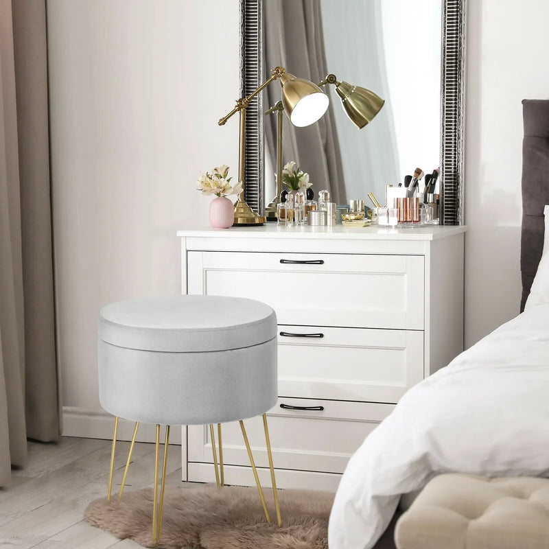 Round Velvet Storage Ottoman Footrest Stool Vanity Chair with Metal Legs by DirectDeals