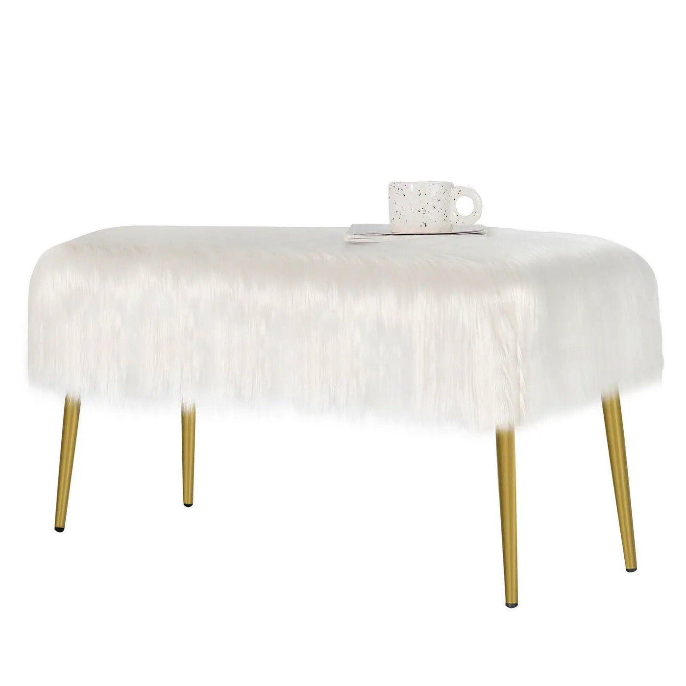 Upholstered Faux Fur Vanity Stool with Golden Legs for Makeup Room by DirectDeals