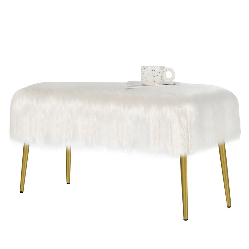 Upholstered Faux Fur Vanity Stool with Golden Legs for Makeup Room by DirectDeals