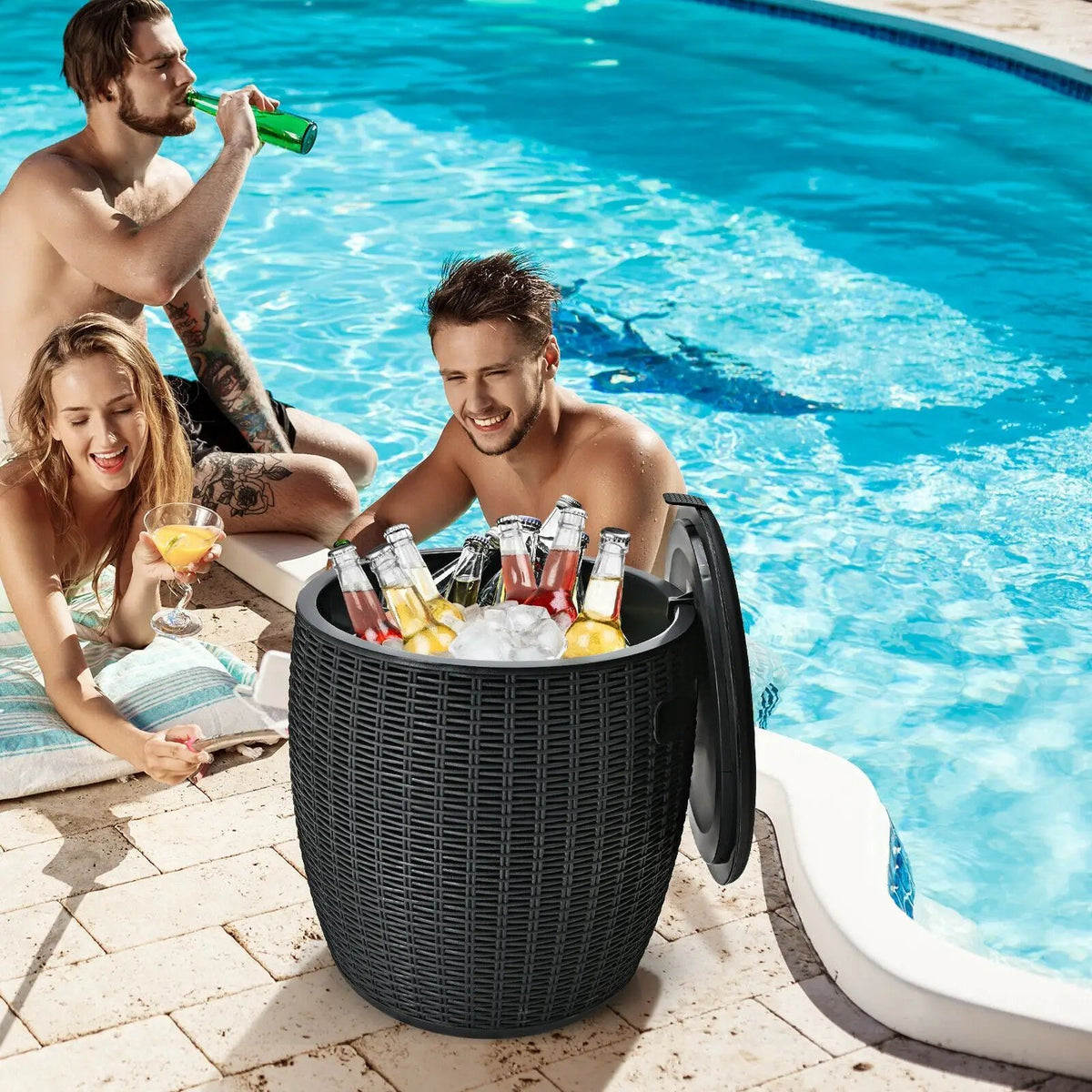 9.5 Gallon 4-in-1 Patio Rattan Cool Bar Cocktail Table Side Table by DirectDeals