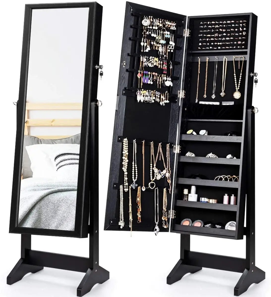 Jewelry Cabinet Stand Mirror Armoire with Large Storage Box by DirectDeals