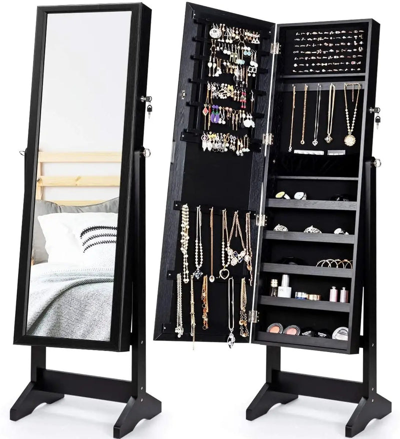 Jewelry Cabinet Stand Mirror Armoire with Large Storage Box by DirectDeals