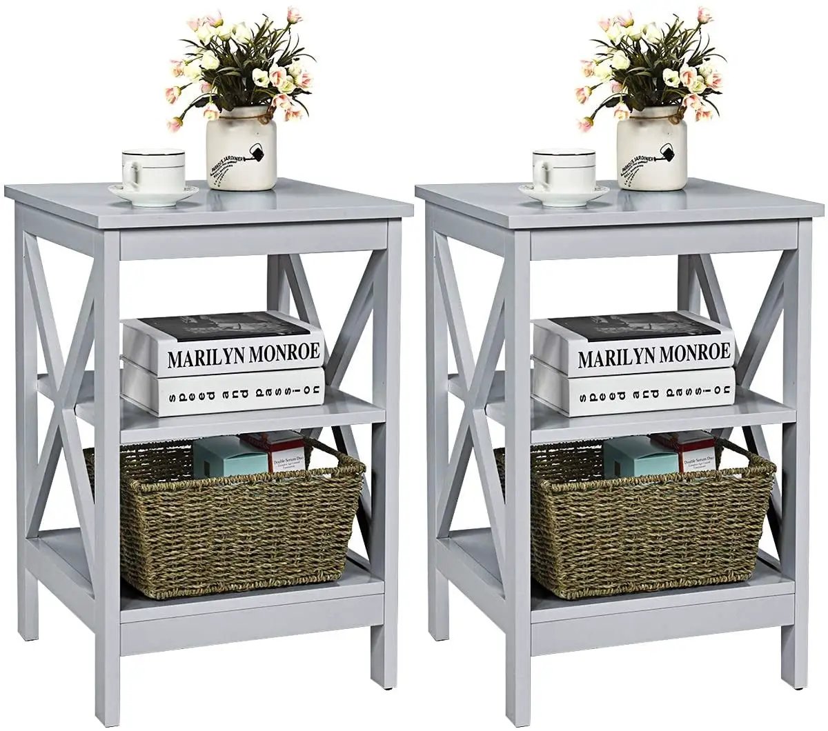 3-Tier X-Design Nightstands with Storage Shelves for Living Room Bedroom by DirectDeals