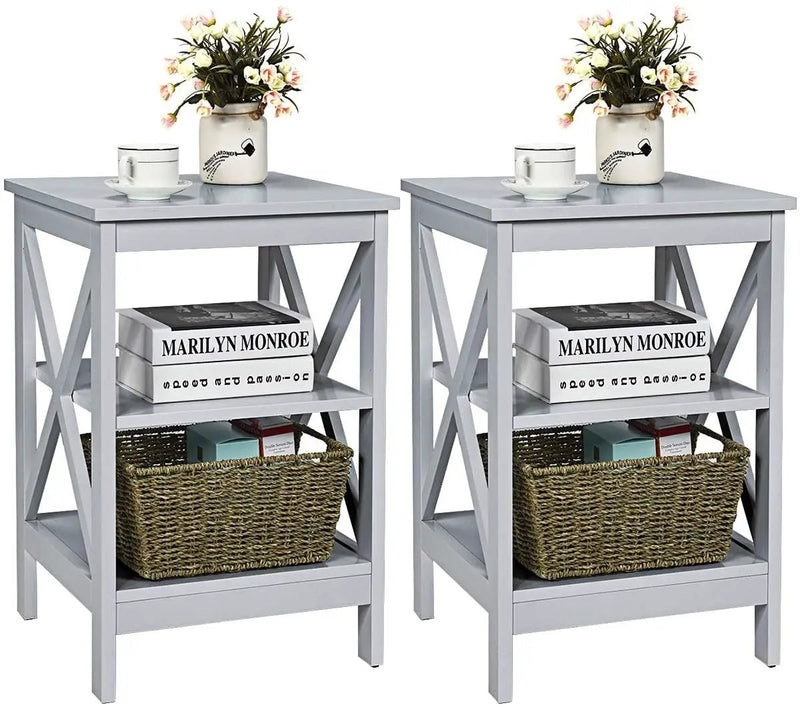 3-Tier X-Design Nightstands with Storage Shelves for Living Room Bedroom by DirectDeals