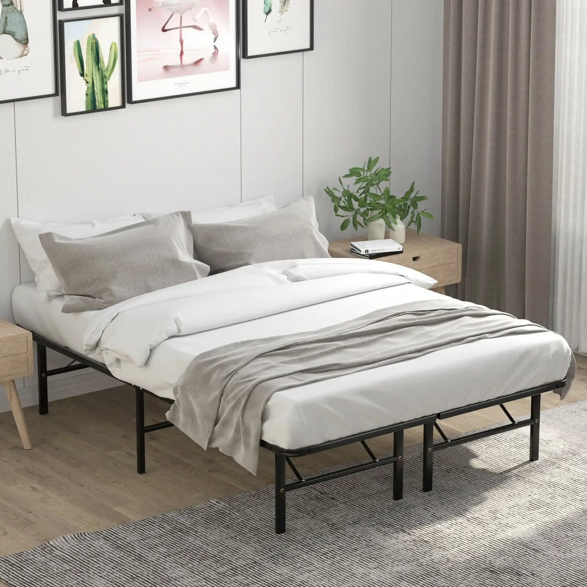 Twin/Full/Queen Size Foldable Metal Platform Bed with Tool-Free Assembly by DirectDeals