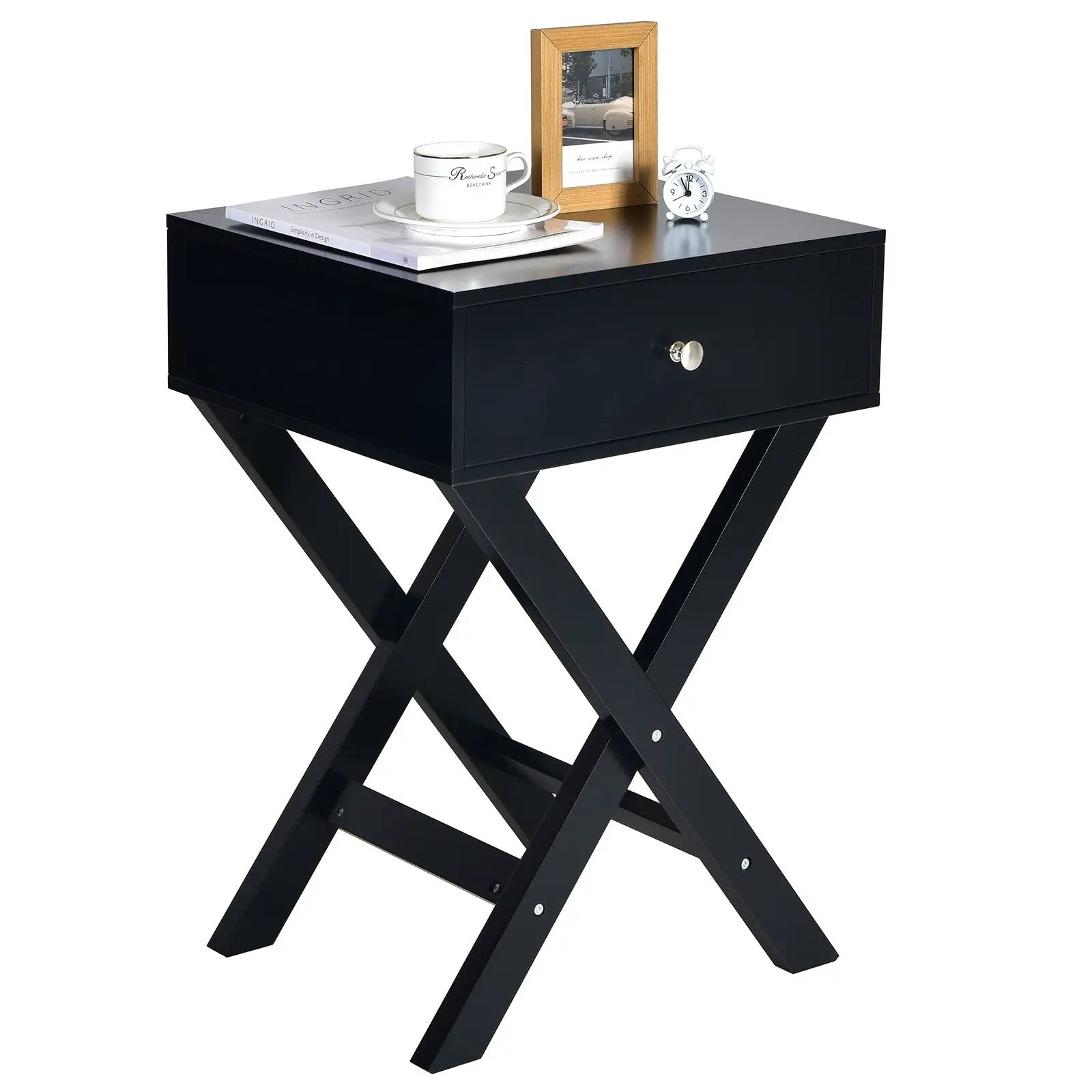 Modern X-Shaped Nightstand with Drawer for Living Room Bedroom by DirectDeals