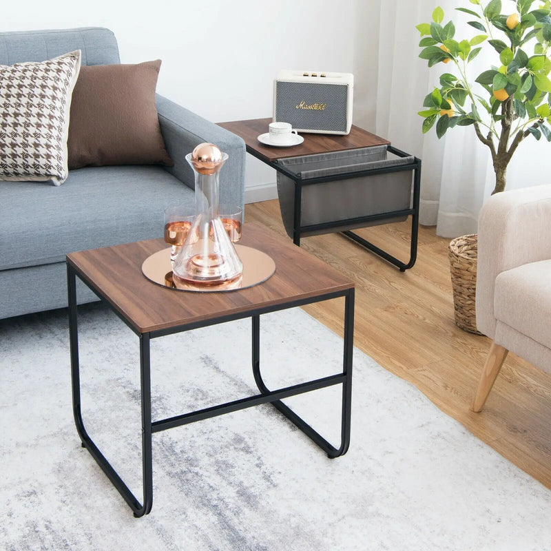 Set of 2 Nesting Coffee Tables with Side Pocket for Living Room Bedroom-Rustic Brown by DirectDeals