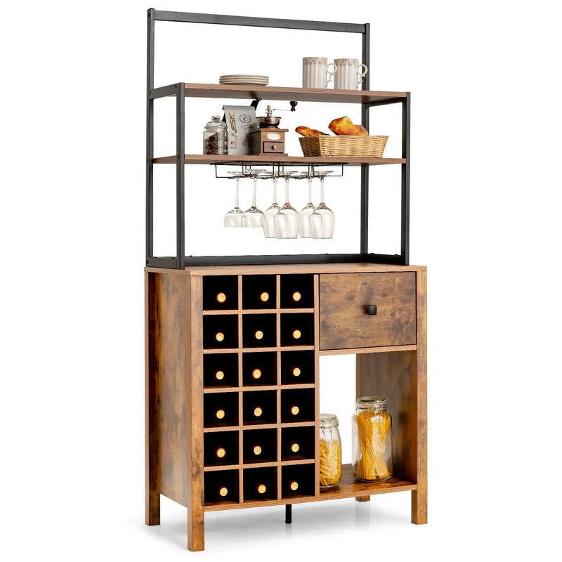 Kitchen Bakers Rack Freestanding Wine Rack Table with Glass Holder and Drawer by DirectDeals
