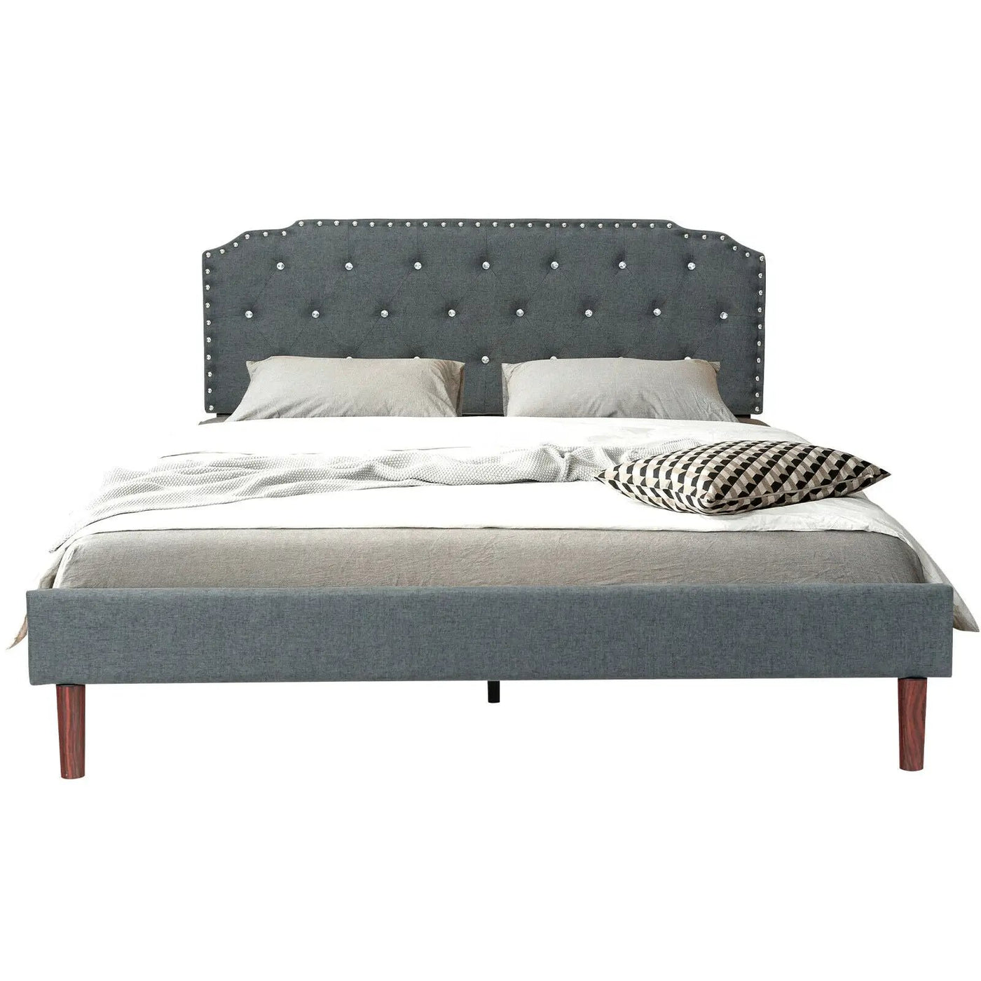 Upholstered Bed Frame with Adjustable Diamond Button Headboard by DirectDeals