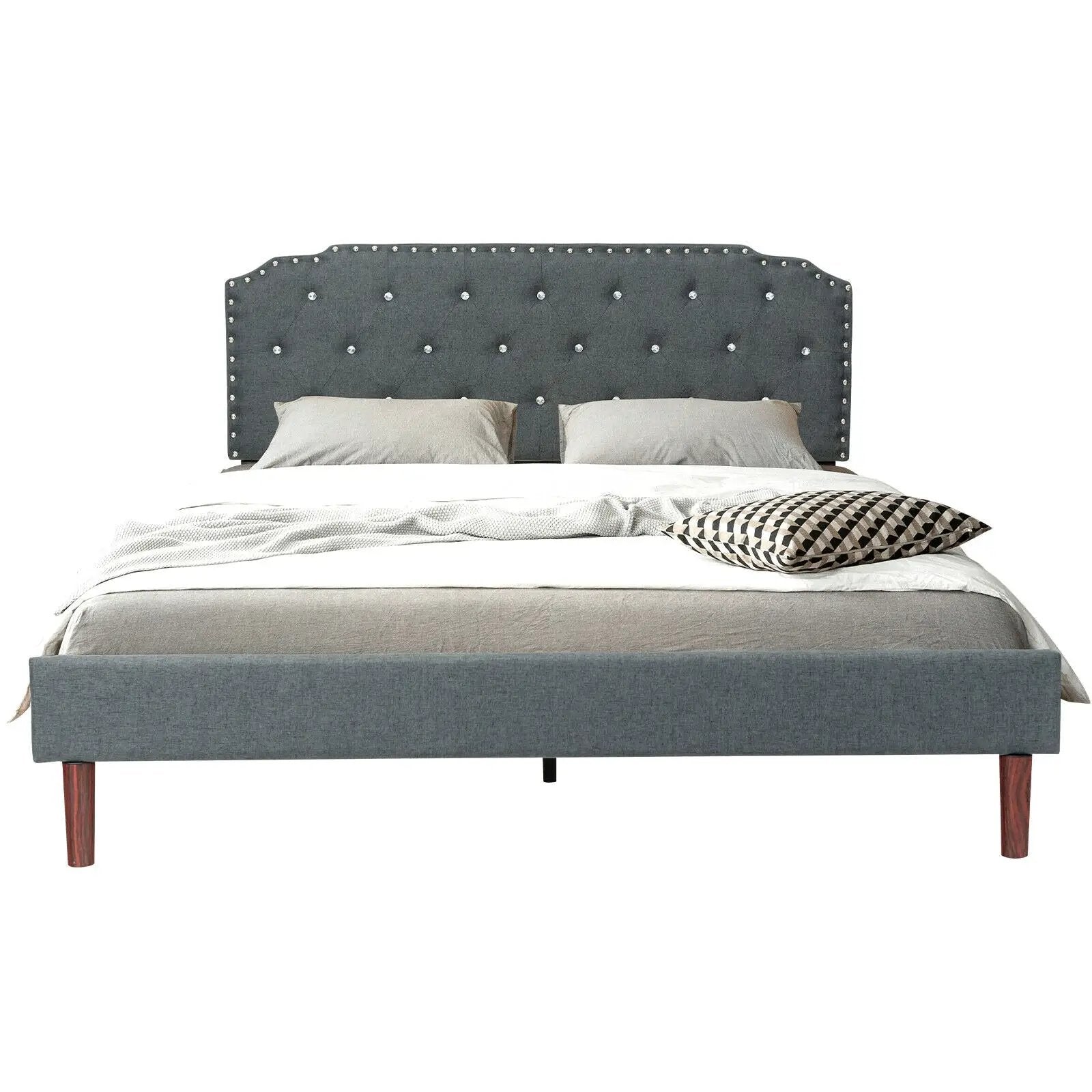 Upholstered Bed Frame with Adjustable Diamond Button Headboard by DirectDeals