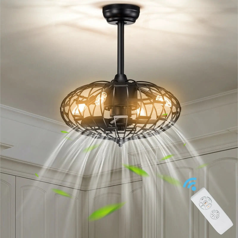 5 Blades Enclosed Ceiling Fan with Light and Remote Control-Black by DirectDeals