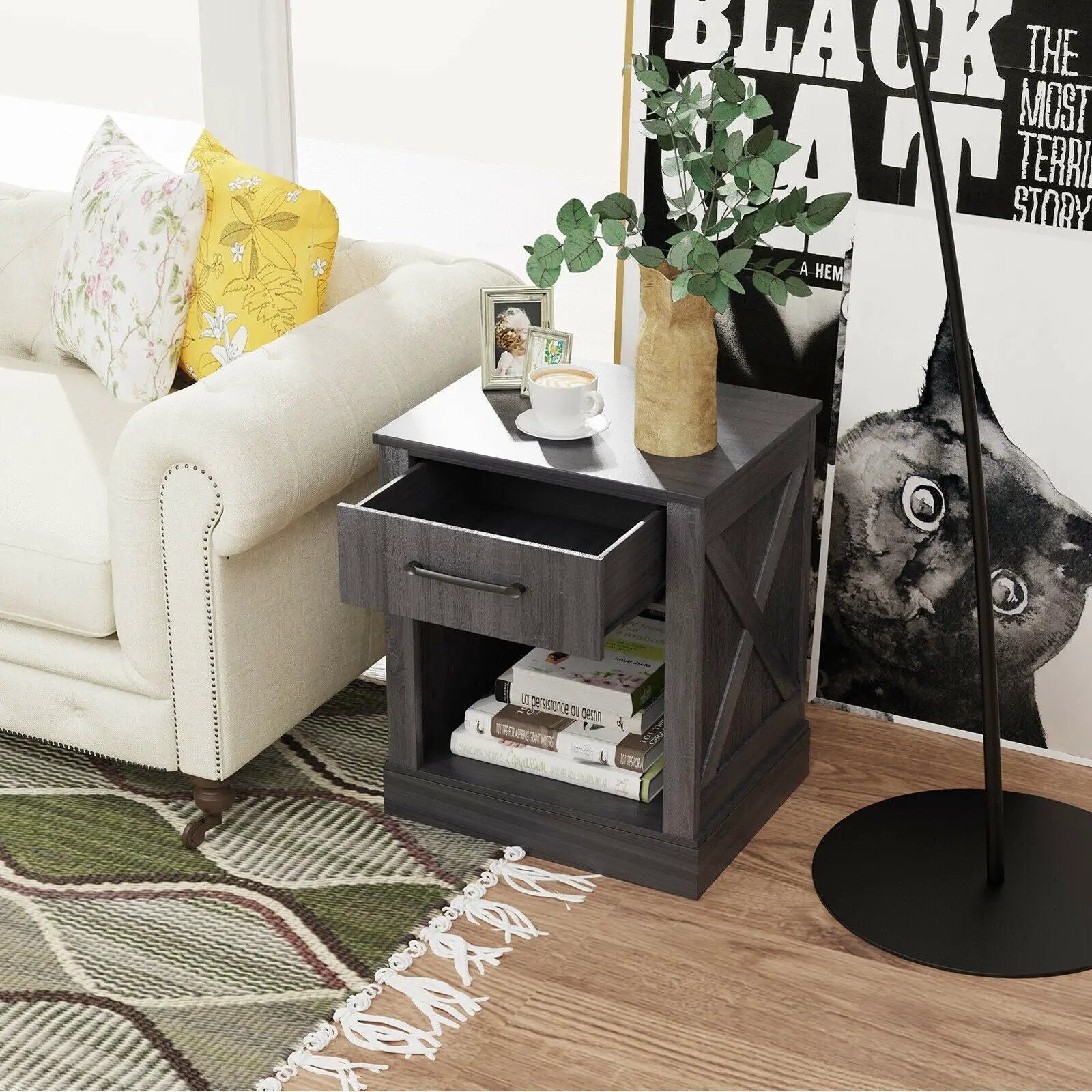 Compact Nightstand with Drawer and Shelf by DirectDeals