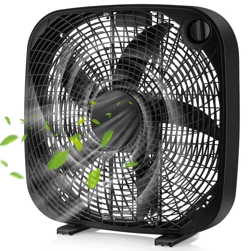 20 Inch Box Portable Floor Fan with 3 Speed Settings and Knob Control-Black by DirectDeals