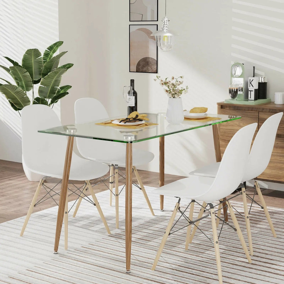 Modern Glass Rectangular Dining Table with Metal Legs by DirectDeals
