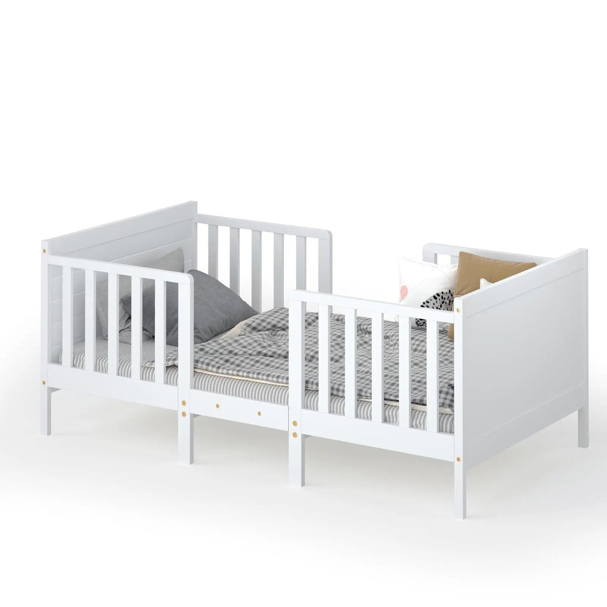 2-in-1 Convertible Kids Wooden Bedroom Furniture with Guardrails by DirectDeals