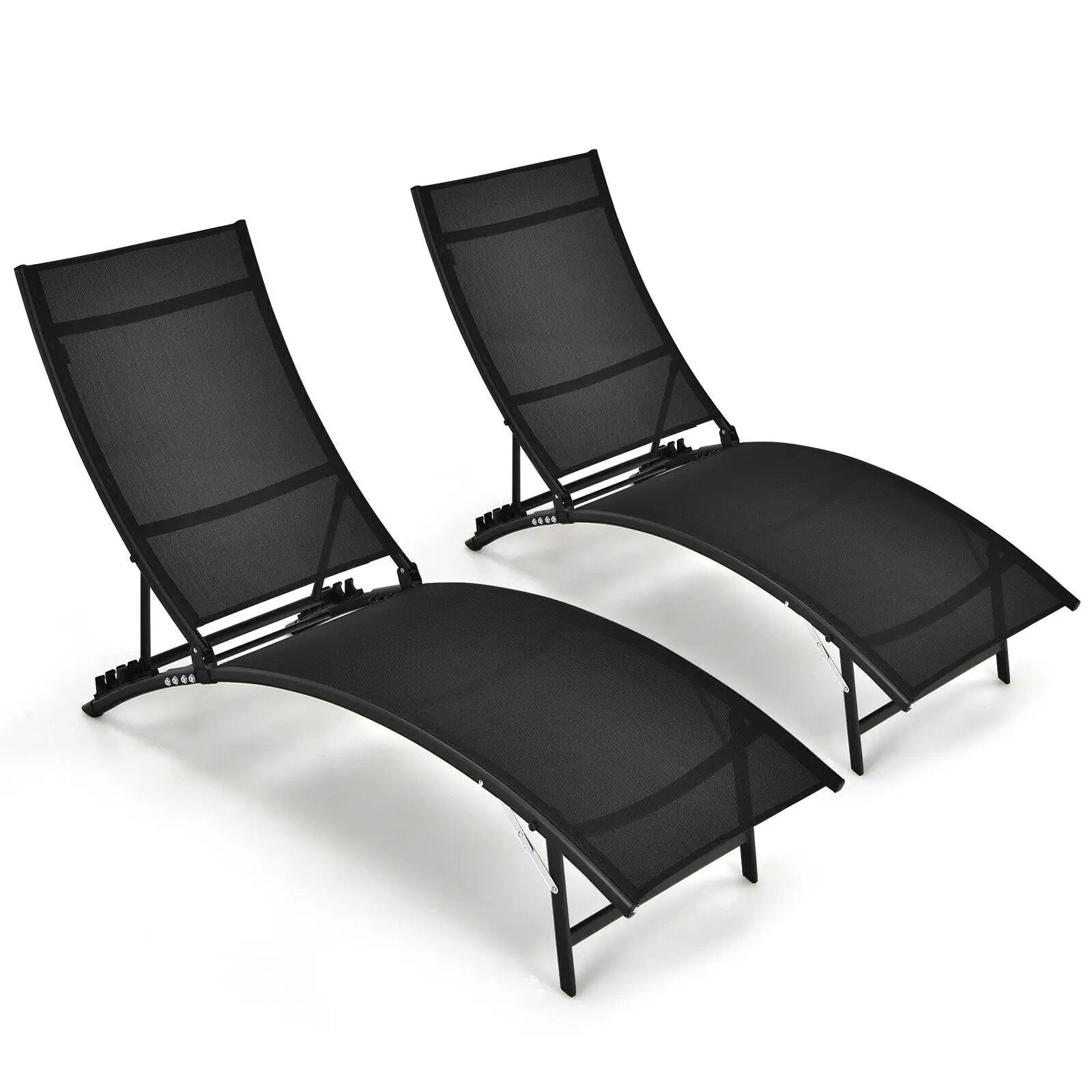2 Pieces Patio Folding and Stackable Chaise Lounge Chair with 5-Position Adjustment-Black by DirectDeals