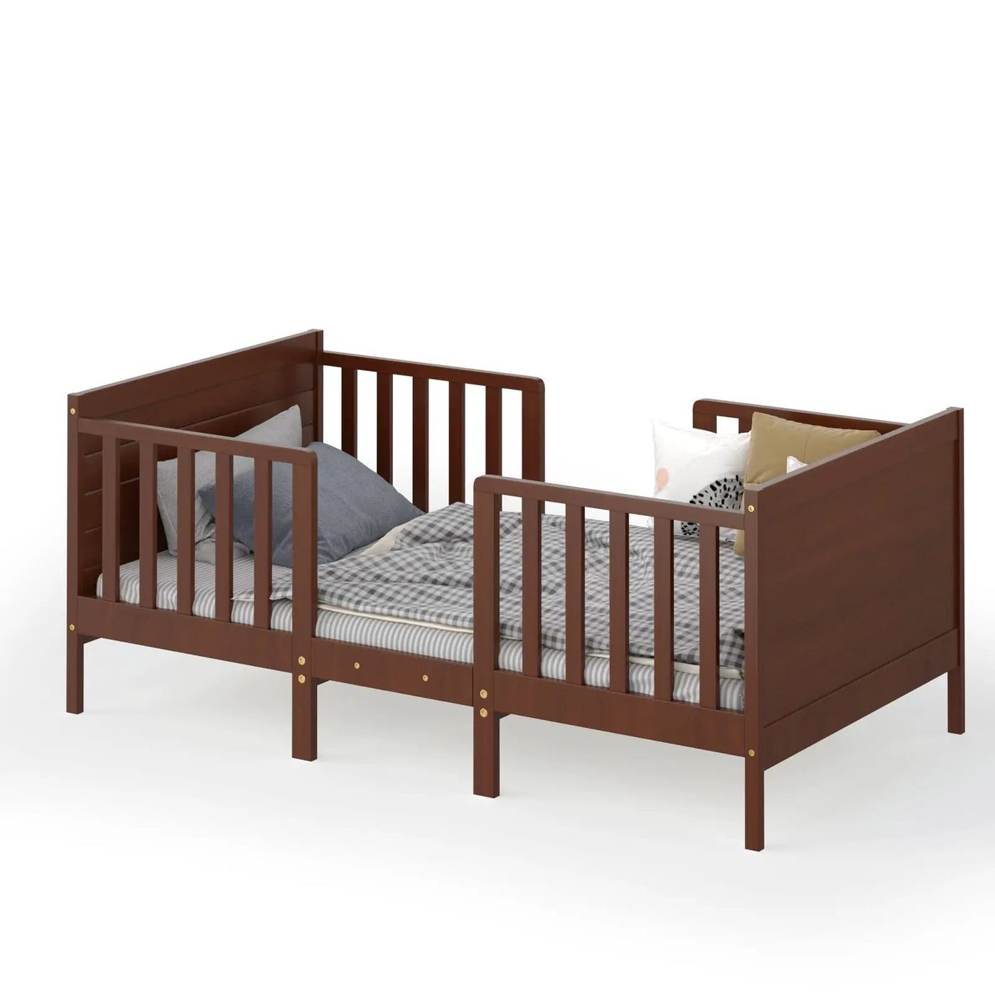 2-in-1 Convertible Kids Wooden Bedroom Furniture with Guardrails by DirectDeals
