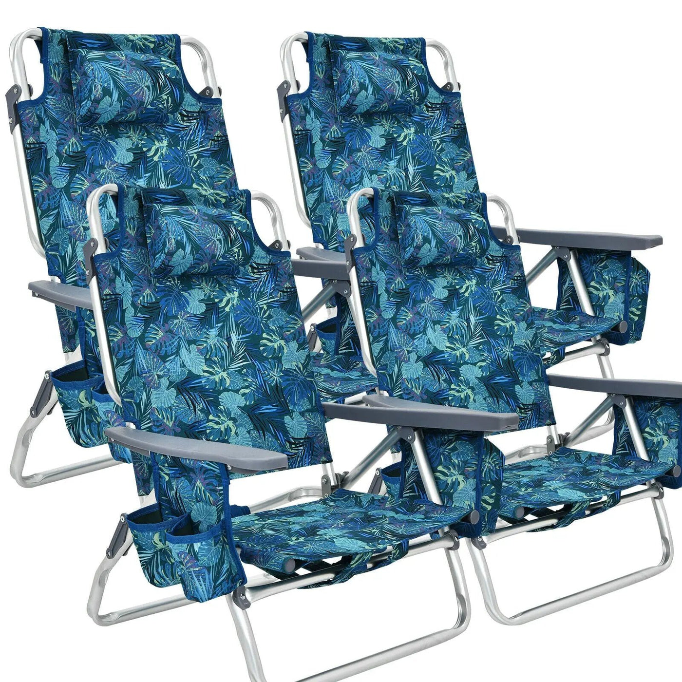 4-Pack 5-Position Outdoor Folding Backpack Beach Reclining Chair with Pillow by DirectDeals