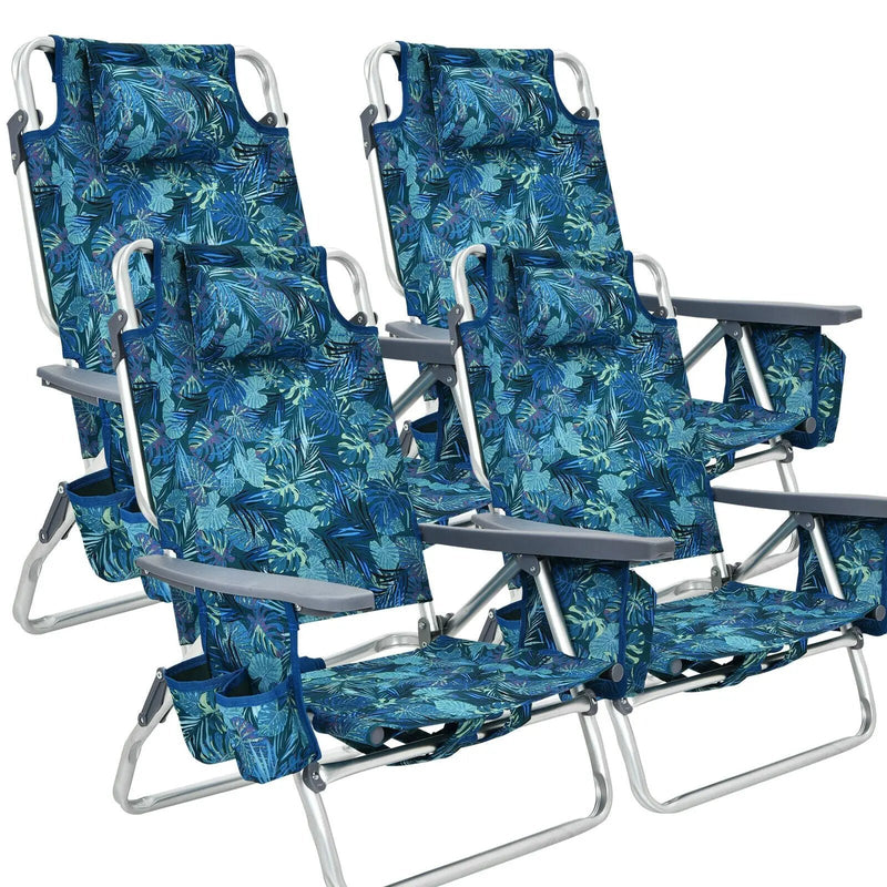 4-Pack 5-Position Outdoor Folding Backpack Beach Reclining Chair with Pillow by DirectDeals