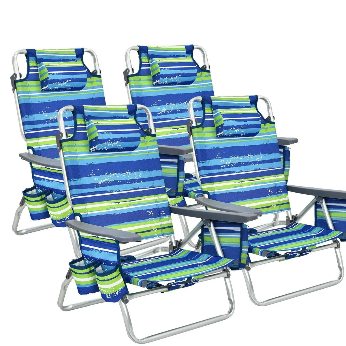 4-Pack 5-Position Outdoor Folding Backpack Beach Reclining Chair with Pillow by DirectDeals