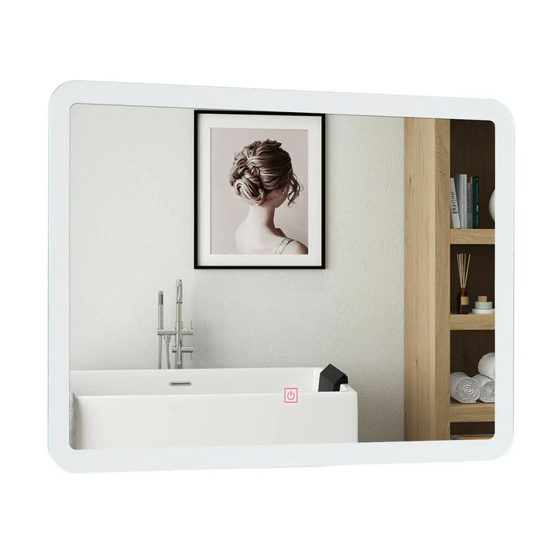 LED Wall-mounted Bathroom Rounded Arc Corner Mirror with Touch by DirectDeals