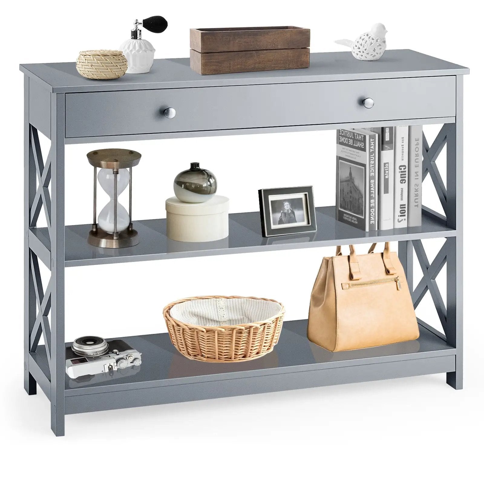 Console Table 3-Tier with Drawer and Storage Shelves by DirectDeals