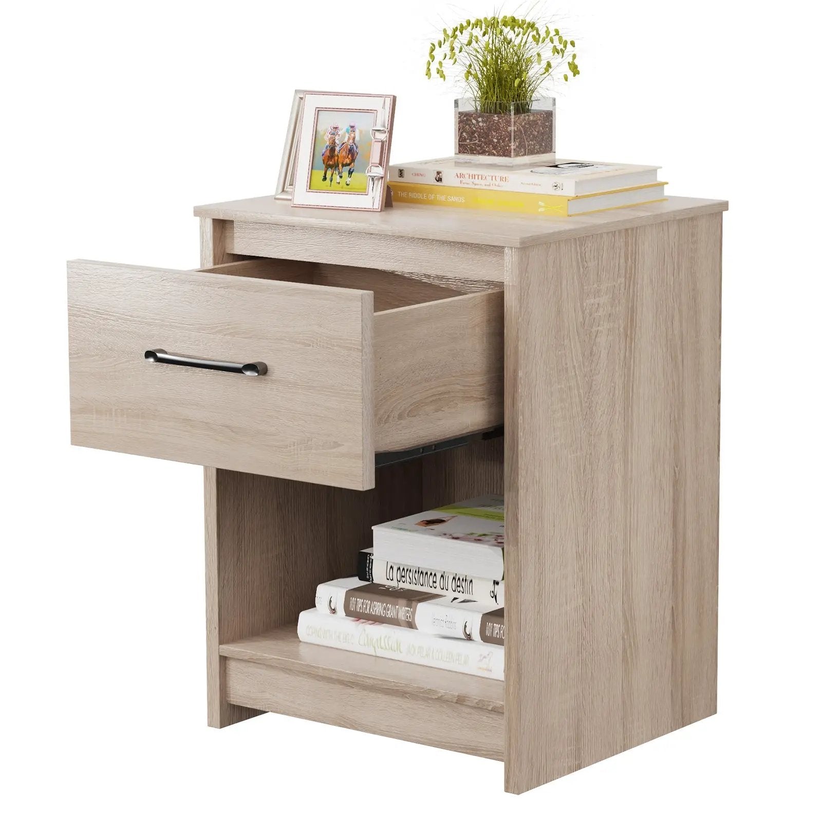 Wooden Nightstand with Drawer and Open Storage Compartment by DirectDeals
