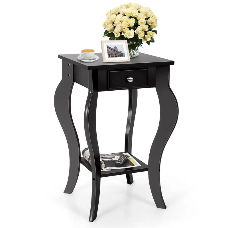 2-Tier End Table with Drawer and Shelf for Living Room Bedroom by DirectDeals