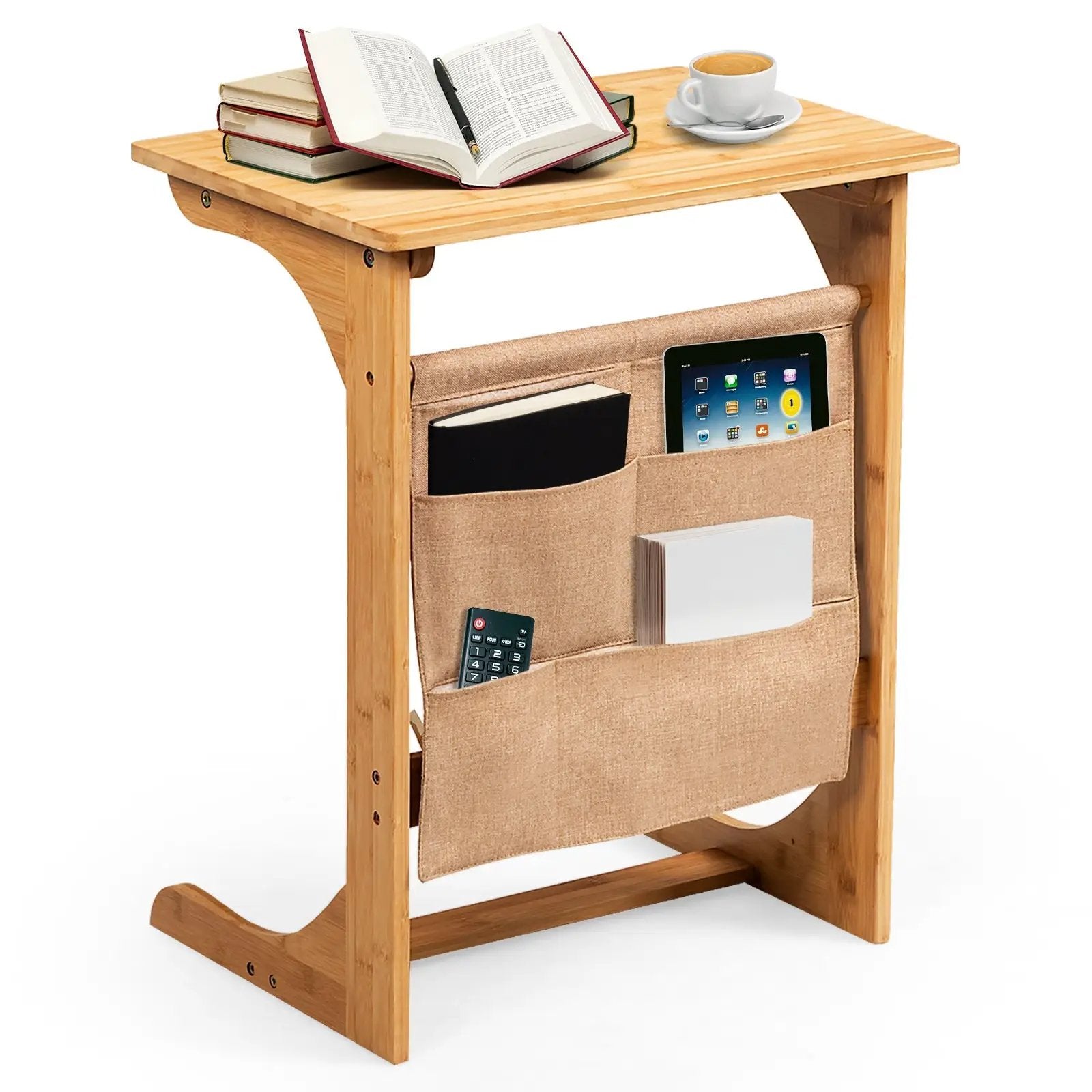 Bamboo Sofa Table End Table Bedside Table with Storage Bag by DirectDeals