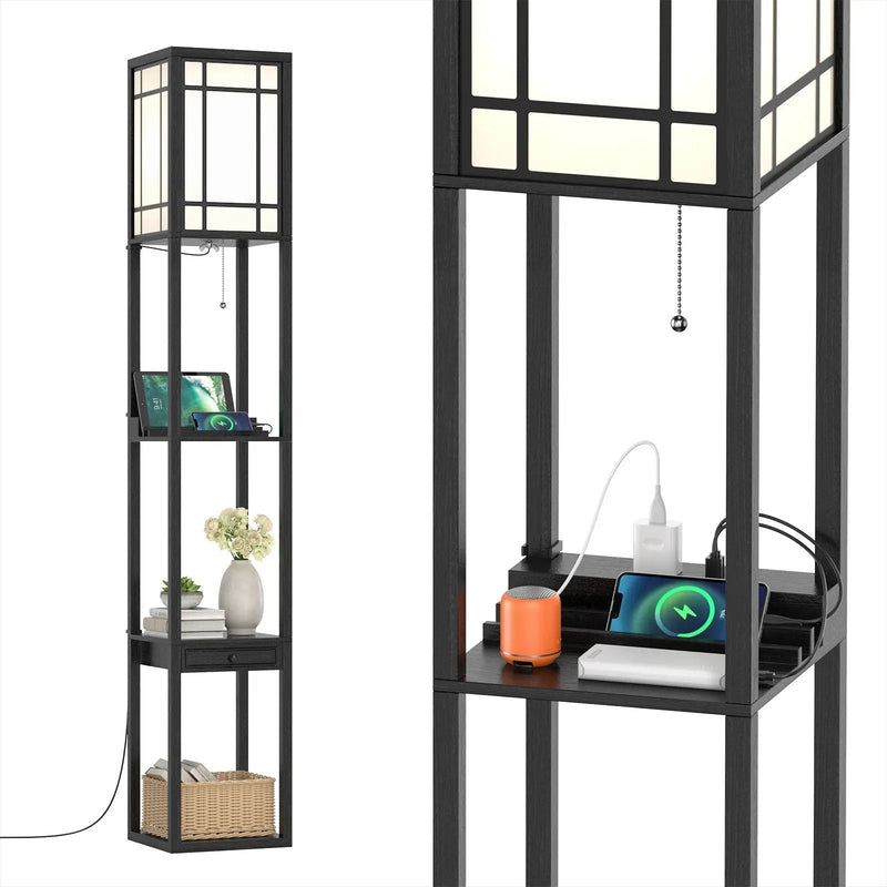 Modern Floor Lamp with Shelves and Drawer by DirectDeals