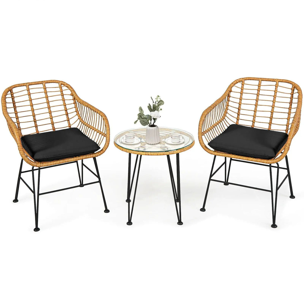 3 Pieces Rattan Furniture Set with Cushioned Chair Table by DirectDeals