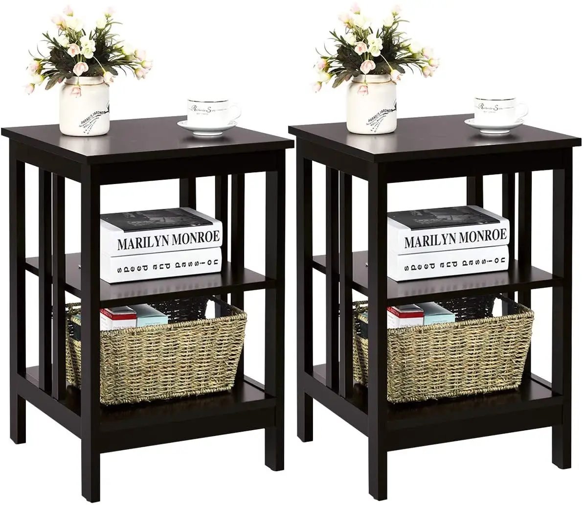 2 Pieces 3-Tier Nightstand with Reinforced Bars and Stable Structure by DirectDeals