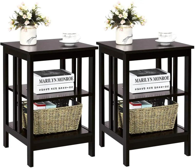 2 Pieces 3-Tier Nightstand with Reinforced Bars and Stable Structure by DirectDeals