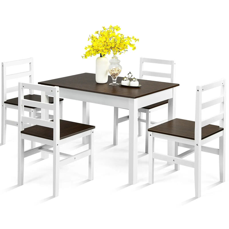 5 Pieces Solid Wood Compact Kitchen Dining Set-Walnut by DirectDeals