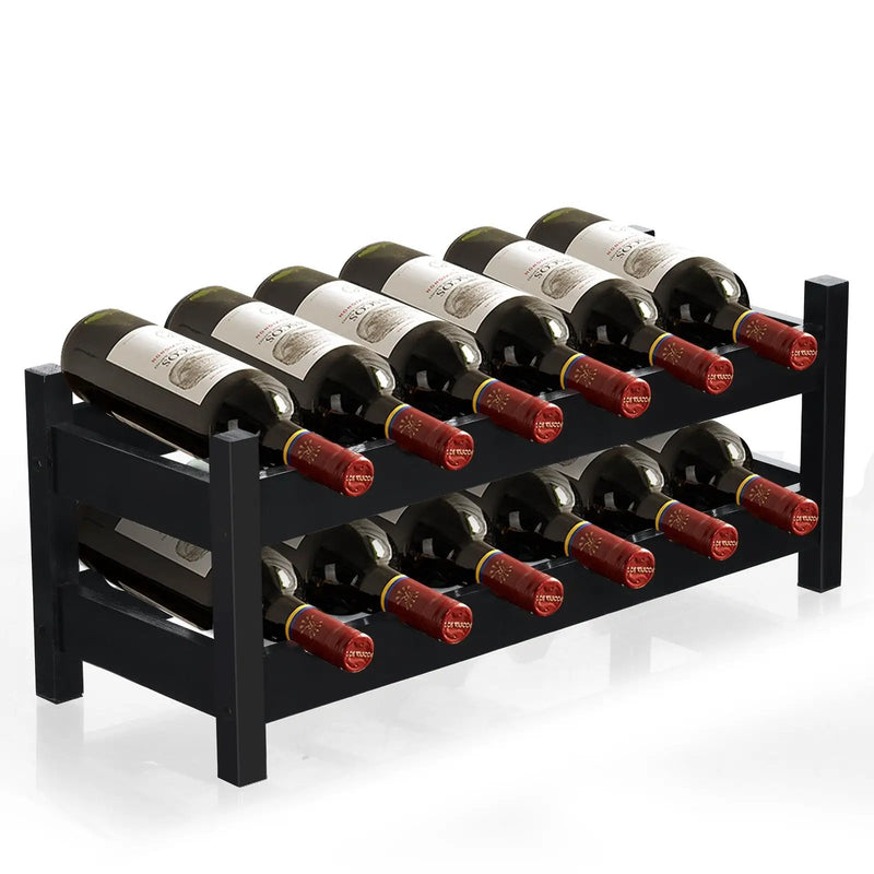 2-Tier 12 Bottles Bamboo Storage Shelf Wine Rack by DirectDeals