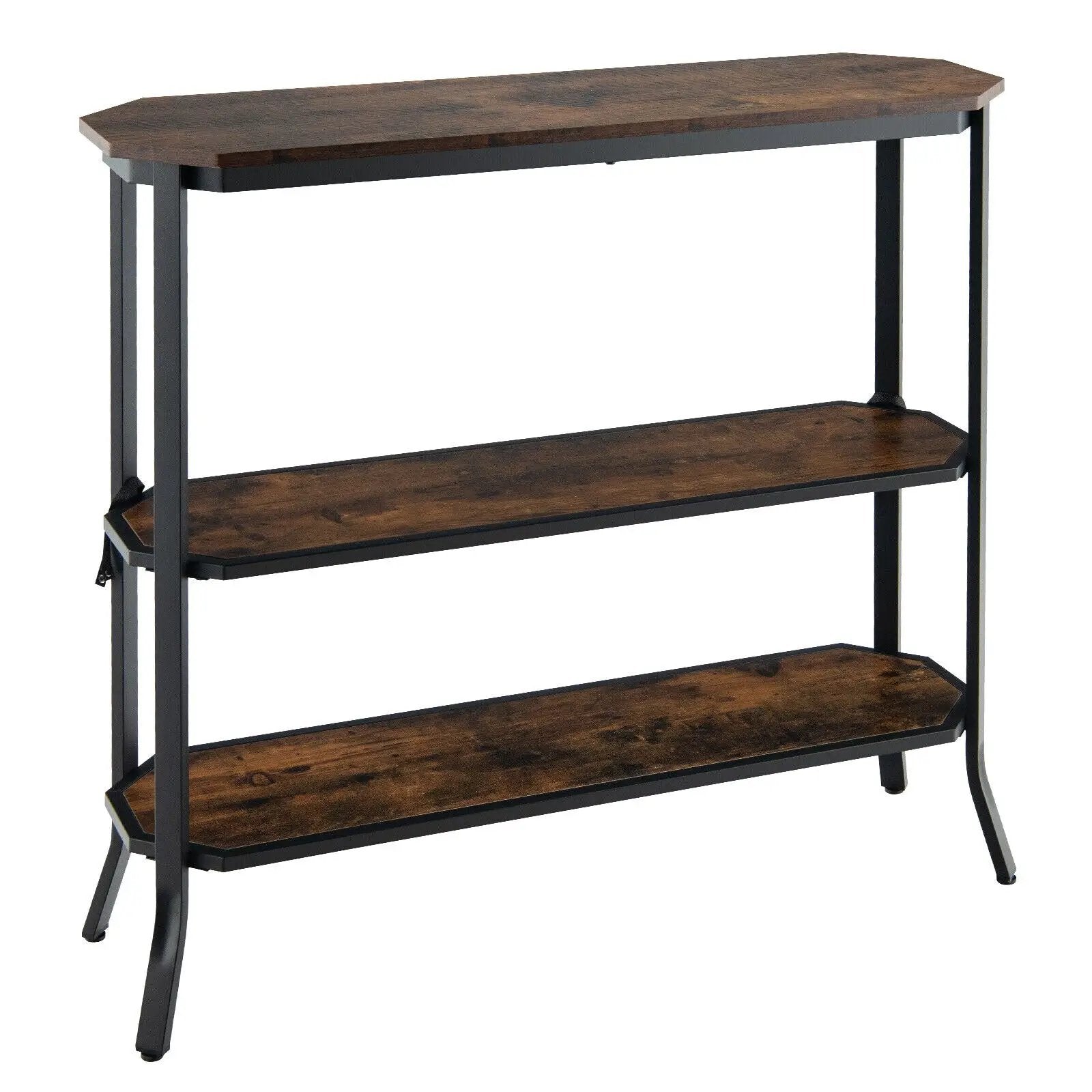 3-Tier Steel Frame Entryway Sofa Console Table for Hallway and Living Room-Rustic Brown by DirectDeals