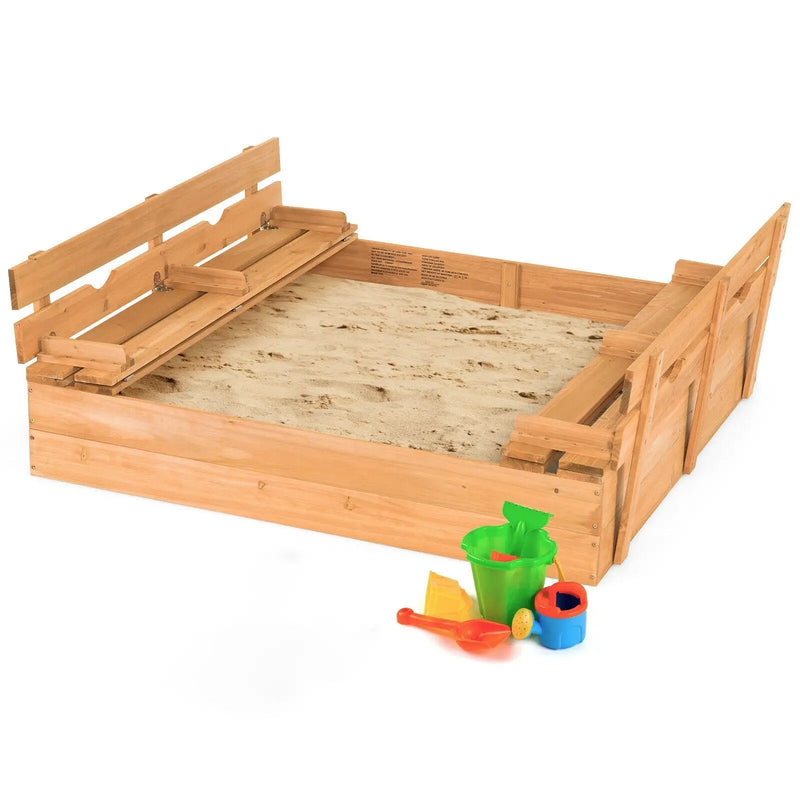 Kids Wooden Sandbox with 2 Foldable Bench Seats by DirectDeals