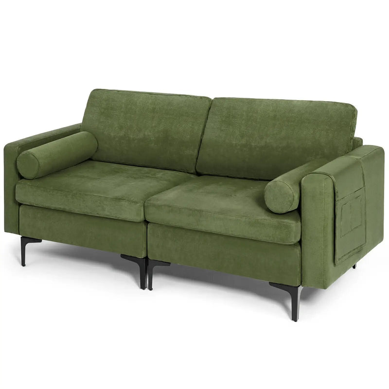 Modern Loveseat Sofa with 2 Bolsters and Side Storage Pocket by DirectDeals