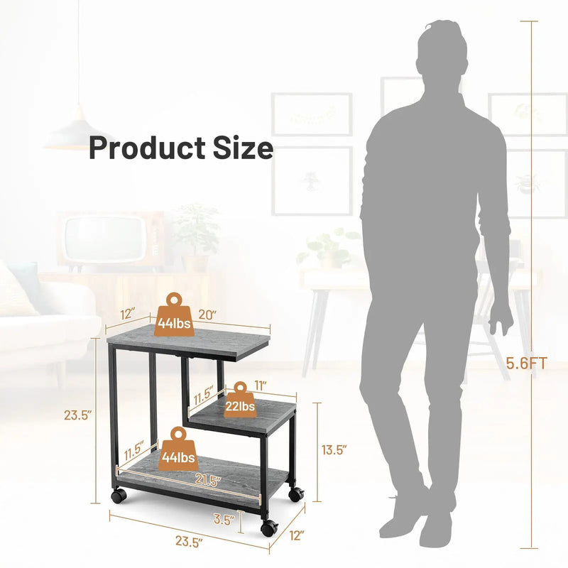 3-Tier Side Table with Storage and Universal Casters for Living Room and Bedroom-Black by DirectDeals