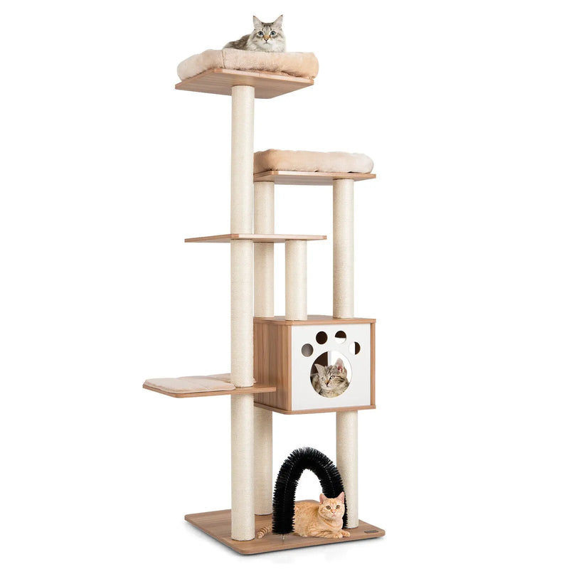 Indoor Cat Tree Tower with Platform Scratching Posts-Beige by DirectDeals