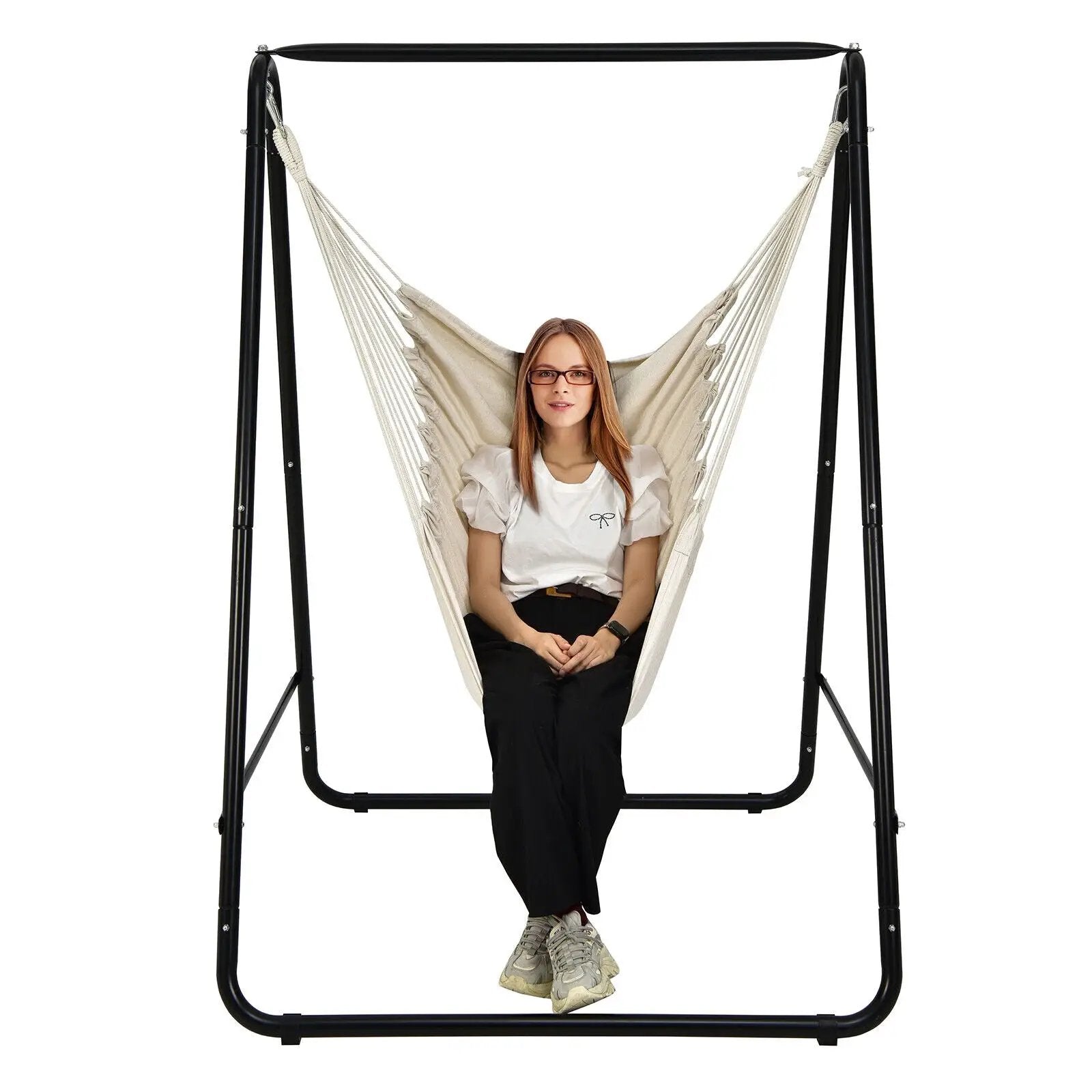 Hanging Padded Hammock Chair with Stand and Heavy Duty Steel by DirectDeals