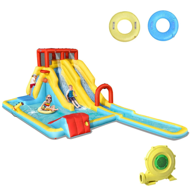 Inflatable Dual Slide Water Park Climbing Bouncer with 735W Air Blower by DirectDeals
