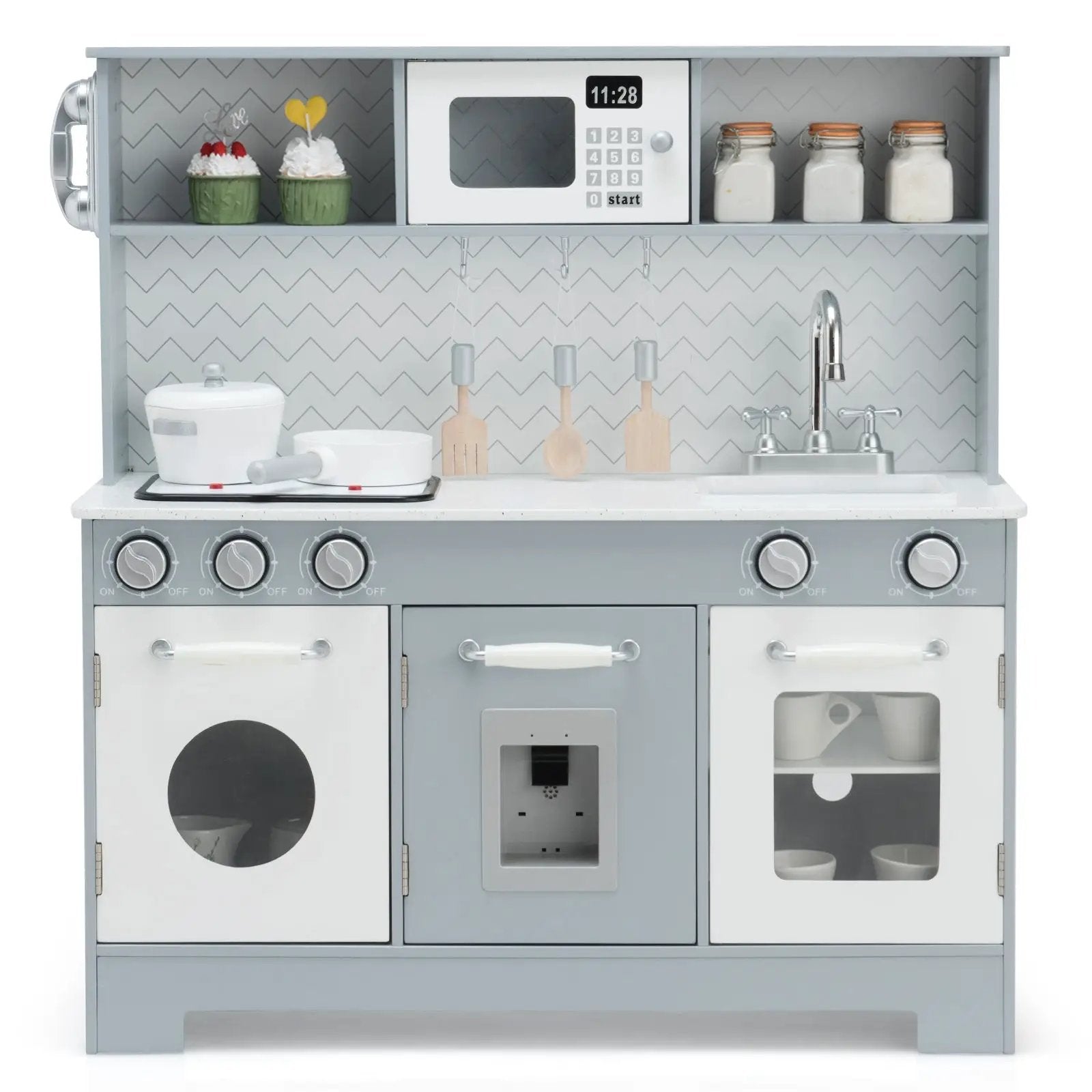 Pretend Play Kitchen Wooden Toy Set for Kids with Realistic Light and Sound by DirectDeals